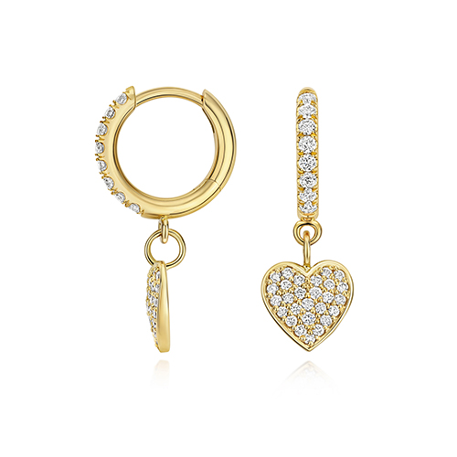 Gold Plated 925 Sterling Silver Diamond Set Heart Drop Earrings - Image 1