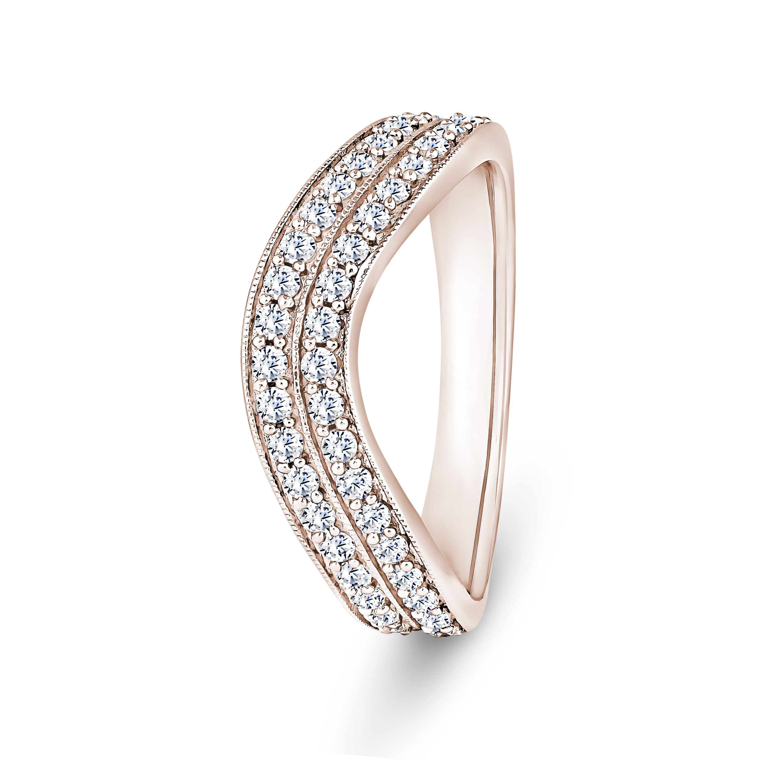 18k Rose Gold Double Row V-Shaped Diamond Channel Set Eternity Ring - 4 mm - Image 1