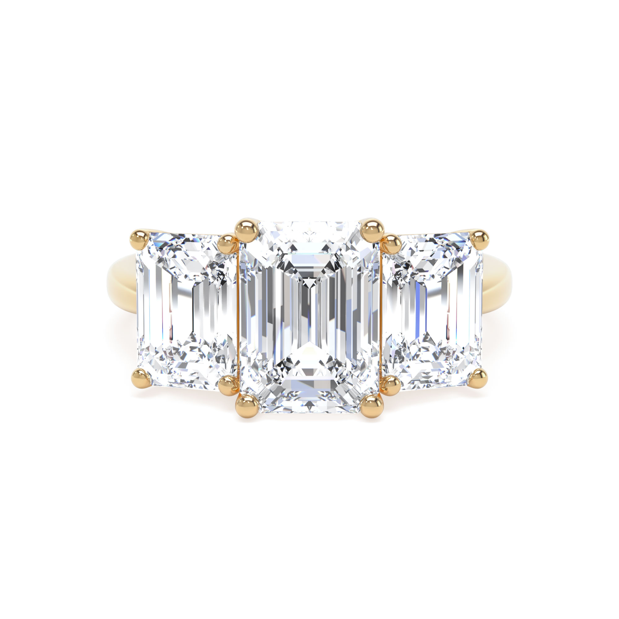 18k Yellow Gold Lab Grown Emerald Cut Trilogy Diamond Set Ring - Image 1