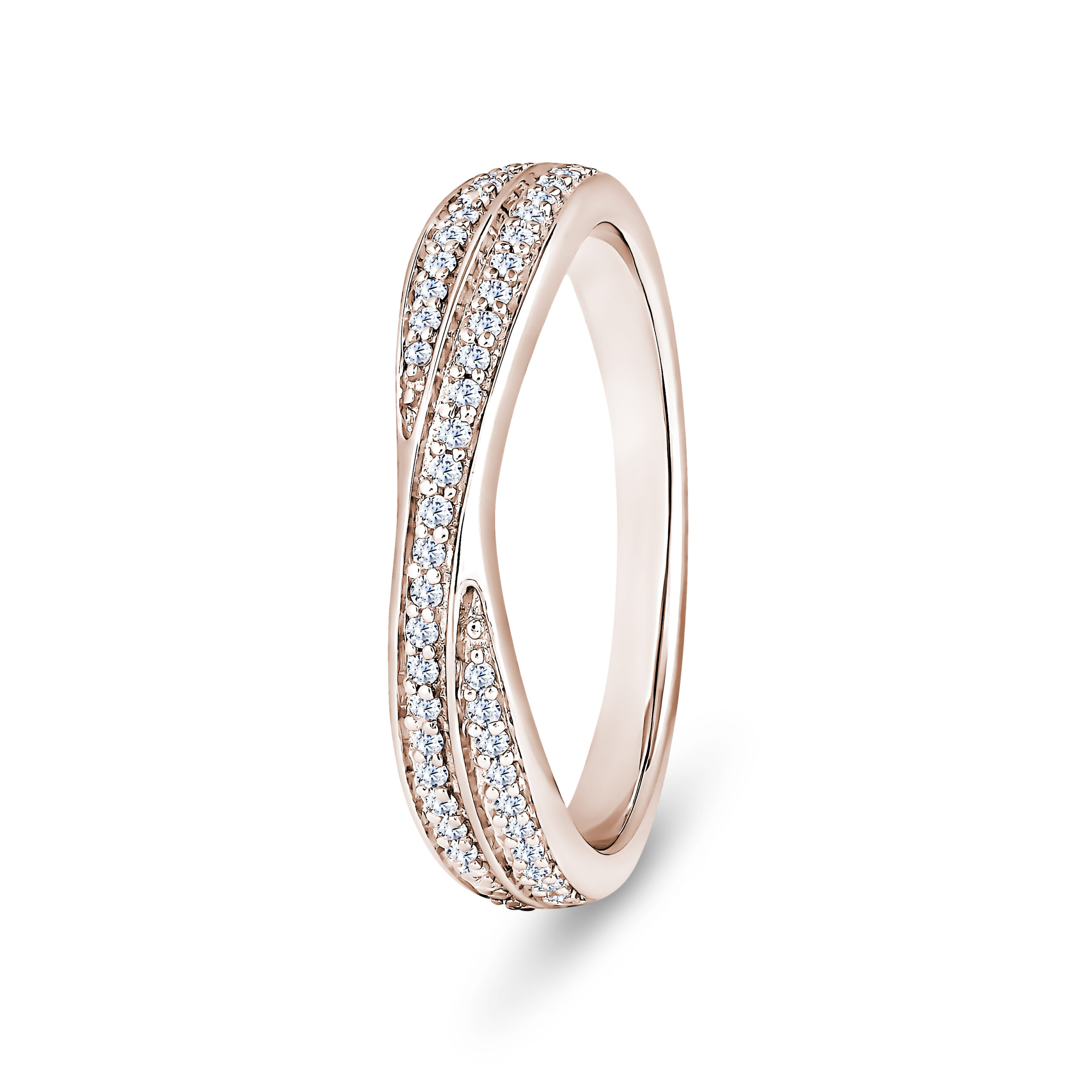 18k Rose Gold Double Row Crossover Diamond Channel Set Eternity Ring - 4.2 mm - Image 1