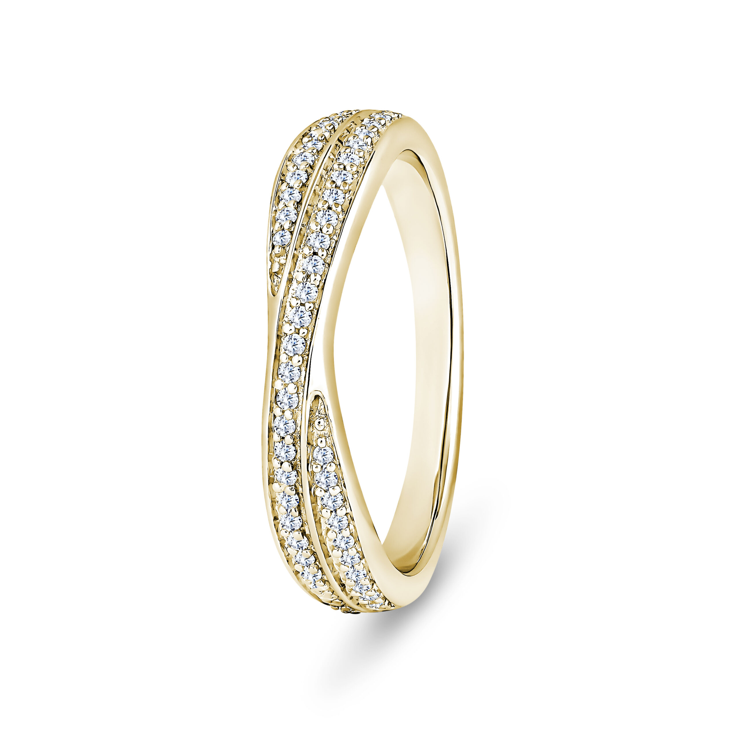 18k Yellow Gold Double Row Crossover Diamond Channel Set Eternity Ring - 4.2 mm - Image 1