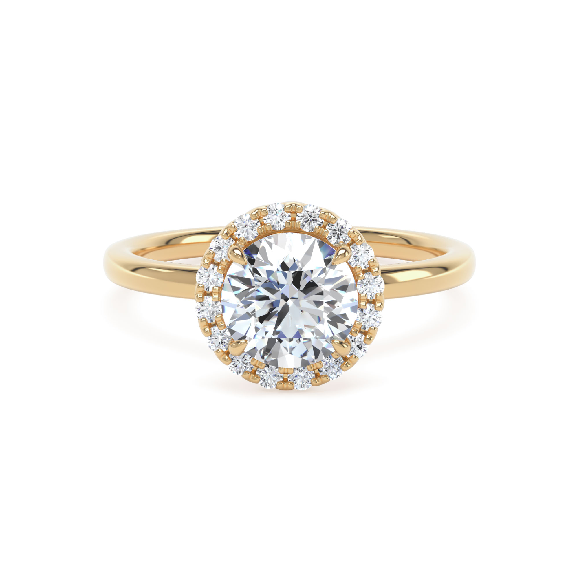 18k Yellow Gold Lab Grown Round Diamond Set Halo Ring - Image 1