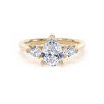 18k Yellow Gold Lab Grown Pear Shaped Trilogy Diamond Set Ring