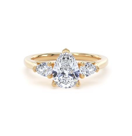 18k Yellow Gold Lab Grown Pear Shaped Trilogy Diamond Set Ring - Image 1