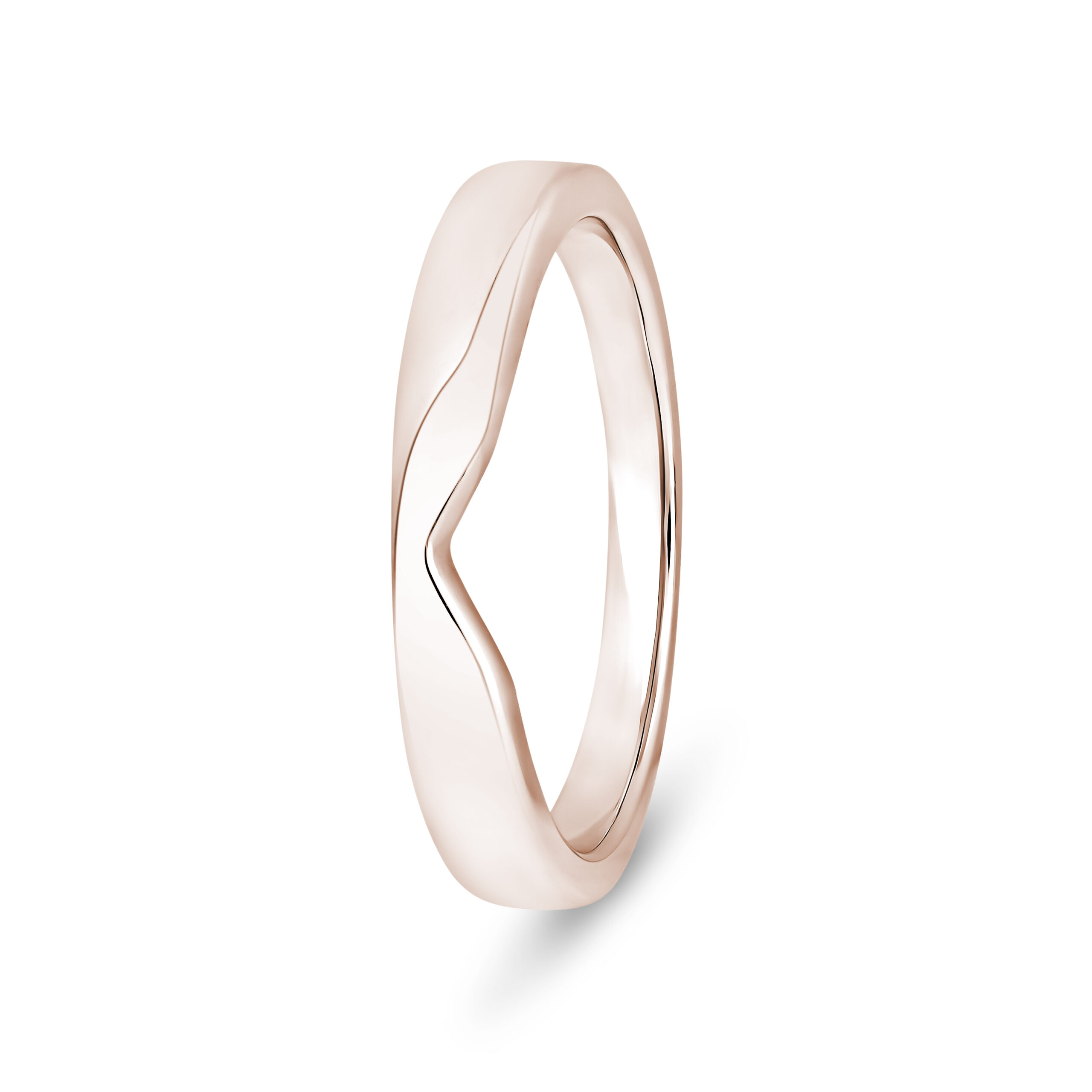 18k Rose Gold Plain V-Shape Wedding Band Ring - 3 mm - Image 1