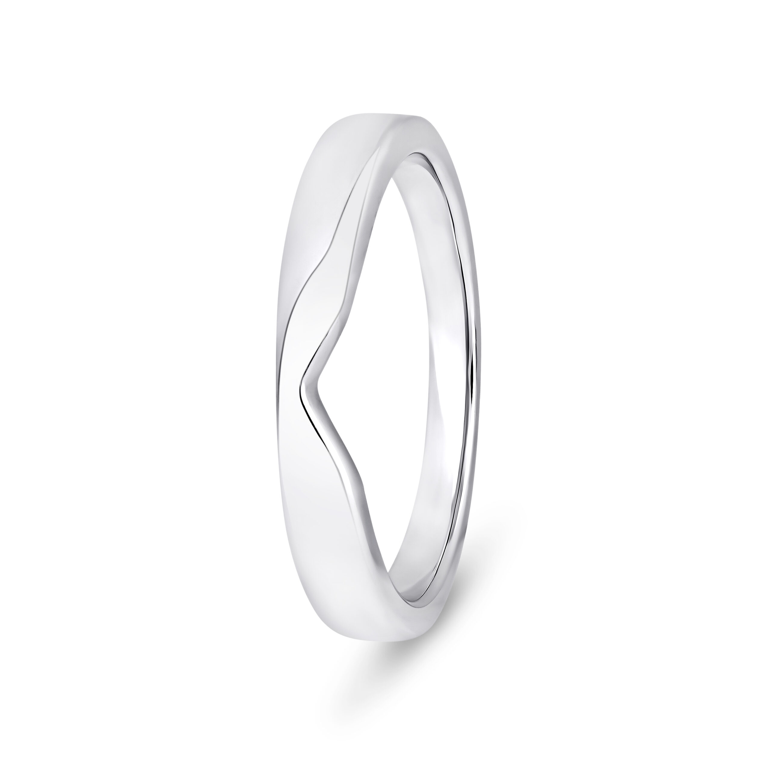 18k White Gold Plain V-Shape Wedding Band Ring - 3 mm - Image 1