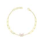 9k Yellow Gold Ladies Bracelet White Enamel Butterfly Bracelet