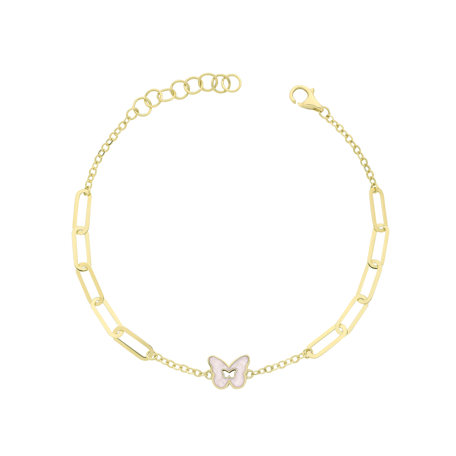 9k Yellow Gold Ladies Bracelet White Enamel Butterfly Bracelet - Image 1