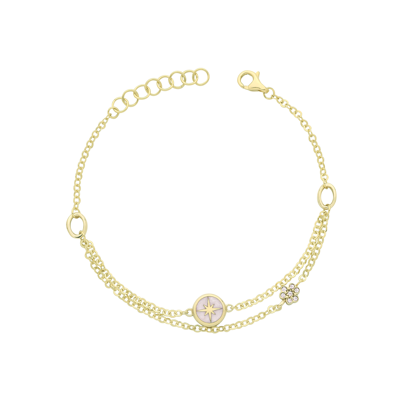 9k Yellow Gold Ladies Bracelet White Enamel North Star Bracelet - Image 1