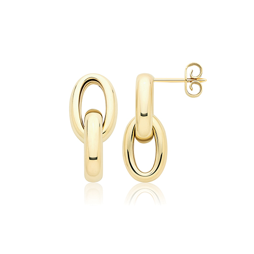 9k Yellow Gold Double Oval Drop Earrings - 23 x 9.5 mm - Image 1