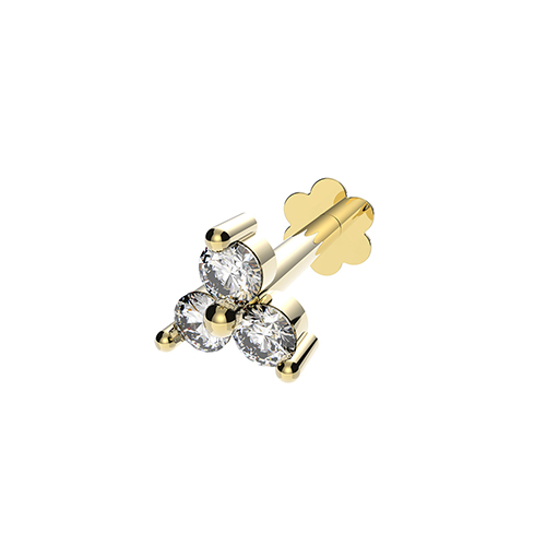 9k Yellow Gold 3 Pointed Flower Cz Cartilage Stud - THES2039 - Image 1
