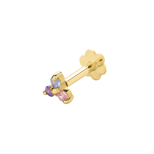 9k Yellow Gold Tri-Colored Cz Flower Cartilage Stud - THES2050 - Image 1