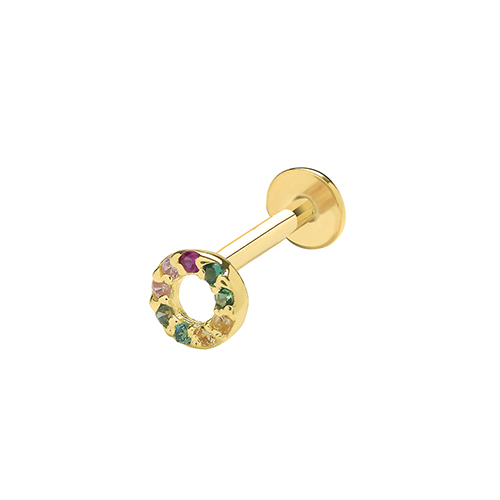 9k Yellow Gold Tri-Colored Cz Circle Cartilage Stud - THES2052 - Image 1