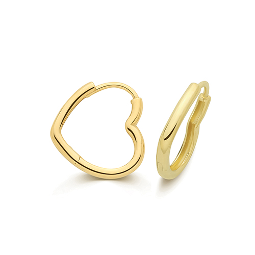 9k Yellow Gold Heart Shape Clicker Earrings - 15x14 mm - Image 1