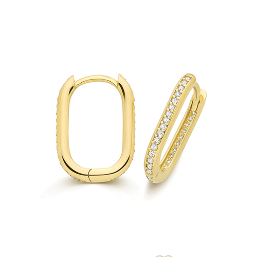 9k Yellow Gold Cz Rectangle Clicker Earrings - 2 Different Sizes - Image 1