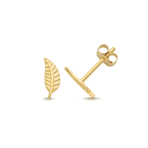 9k Yellow Gold Leaf Stud Earrings - 8x3 mm - Image 1