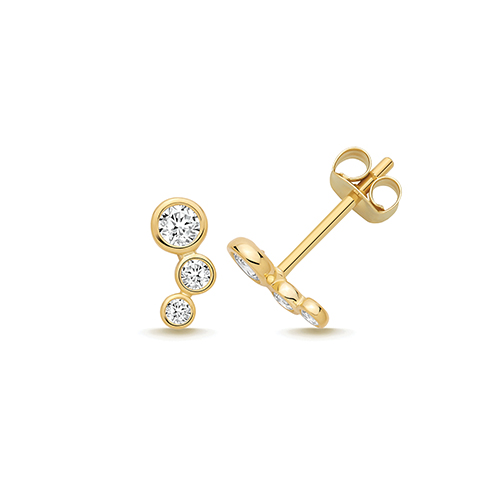 9k Yellow Gold Graduated Rubover Round Cz Stud Earrings - 7.5x3.6 mm - Image 1