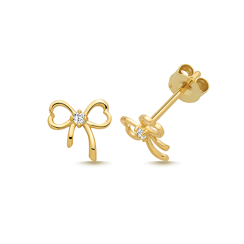 9k Yellow Gold Cz Bow Stud Earrings - 7.6x7.4 mm - Image 1