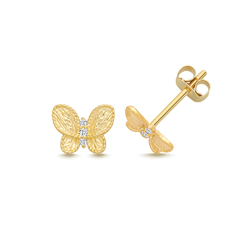 9k Yellow Gold Cz Butterfly Stud Earrings - 7.5x6 mm - Image 1