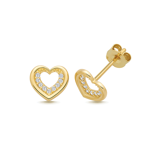 9k Yellow Gold Cz Heart Stud Earrings - 7.4x6.8mm - Image 1