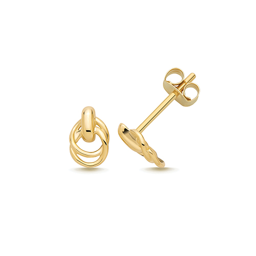9k Yellow Gold Knot Stud Earrings - 7x4.5 mm - Image 1