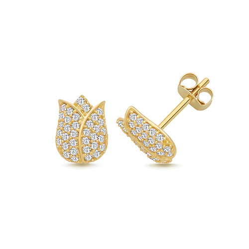 9k Yellow Gold Cz Tulip Stud Earrings - 8x6 mm - Image 1