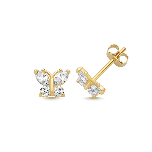 9k Yellow Gold Cz Butterfly Stud Earrings - 7x5.5 mm - Image 1