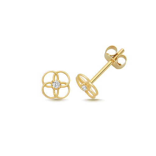 9k Yellow Gold 4 Interlocking Circles Cz Stud Earrings - 5x5 mm - Image 1