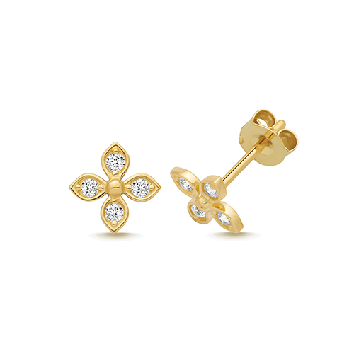 9k Yellow Gold Flower Cz Stud Earrings - 7.5x7.5 mm - Image 1