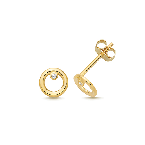9k Yellow Gold Cz Circle Stud Earrings - 6x5.8mm - Image 1