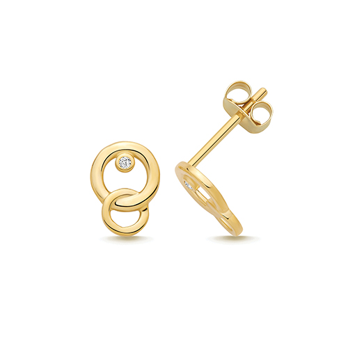 9k Yellow Gold Cz Double Circle Stud Earrings - 8x6mm - Image 1