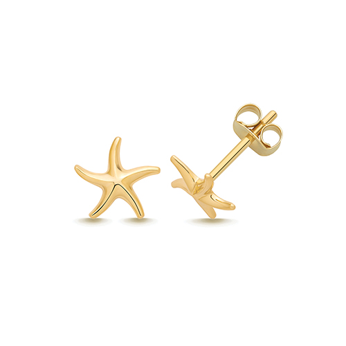 9k Yellow Gold Starfish Stud Earrings - 6.9x7.1 mm - Image 1