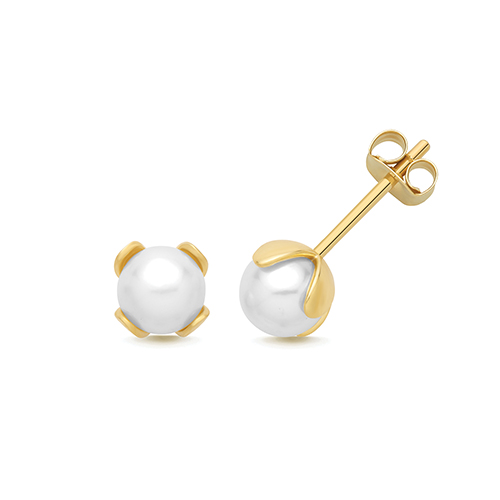 9k Yellow Gold Pearl Stud Earrings - 5.5x5.5 mm - Image 1