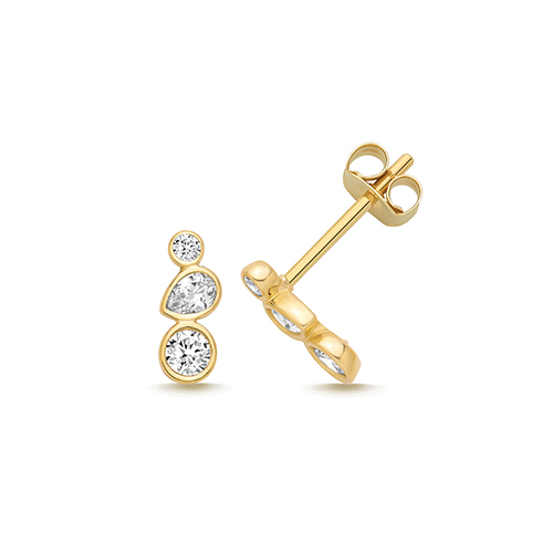 9k Yellow Gold Round and Pear Rubover Stud Earrings - 8x3 mm - Image 1