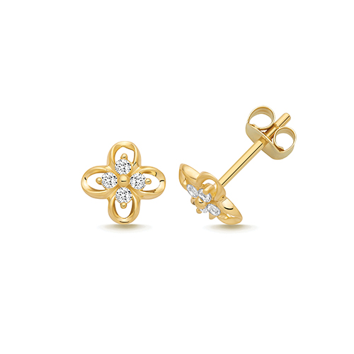 9k Yellow Gold Fancy Cz Flower Stud Earrings - 6.5x5.5 mm - Image 1