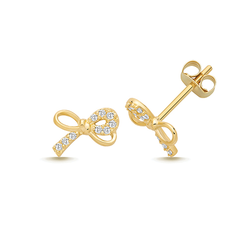 9k Yellow Gold Cz Bow Stud Earrings - 5.7x7.7 mm - Image 1
