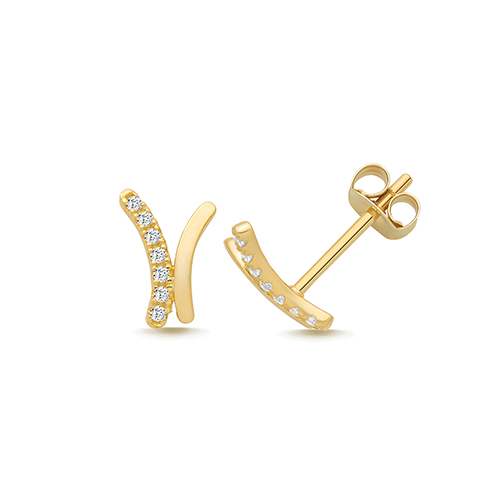 9k Yellow Gold Cz Fancy Double Line Stud Earrings - 8.3x5.5 mm - Image 1