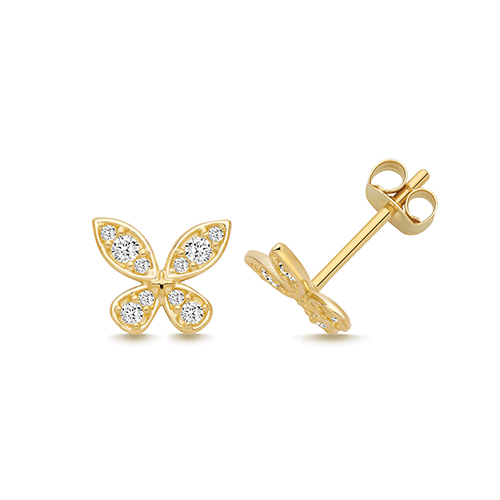 9k Yellow Gold Cz Butterfly Stud Earrings - 8x6.7 mm - Image 1