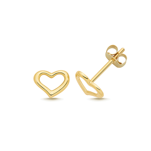 9k Yellow Gold Heart Stud Earrings - 5.5x7 mm - Image 1