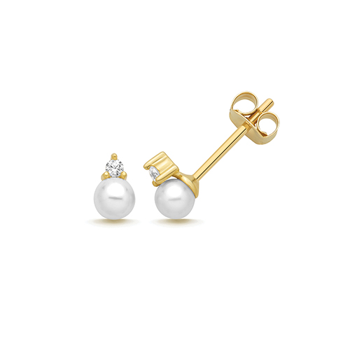 9k Yellow Gold Cz Pearl Stud Earrings - 6.5x3.3 mm - Image 1