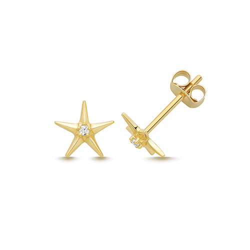 9k Yellow Gold Cz Starfish Stud Earrings - 6.5x7 mm - Image 1