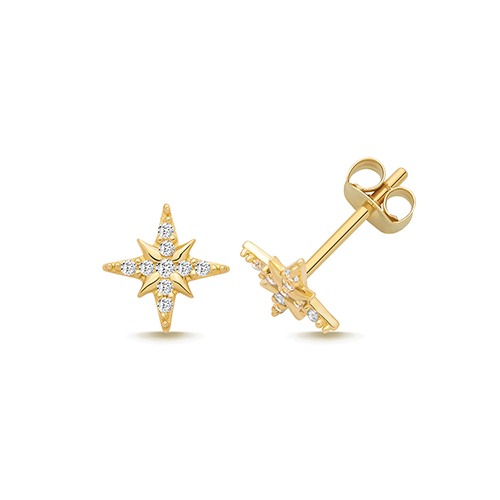 9k Yellow Gold Cz Star Stud Earrings - 7.5x7.5 mm - Image 1