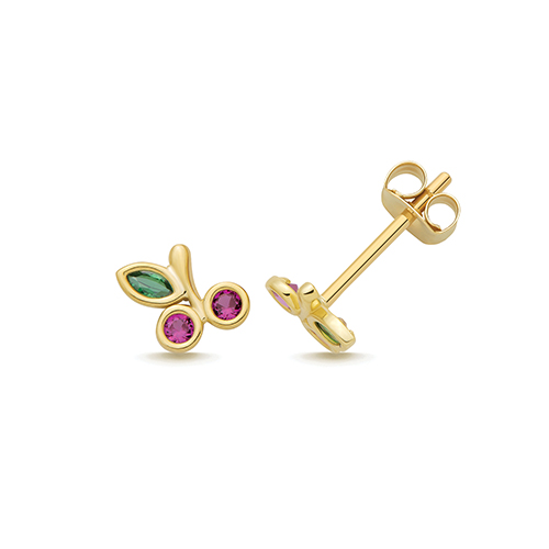 9k Yellow Gold Cz Cherry Stud Earrings - 6x5.5 mm - Image 1