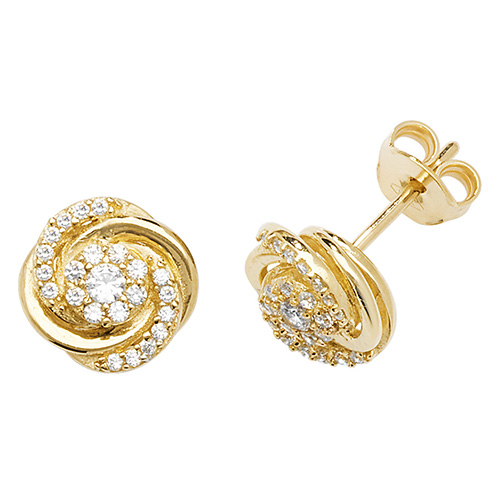 9k Yellow Gold Plain and Cz Twisted Stud Earrings - 9 mm - Image 1