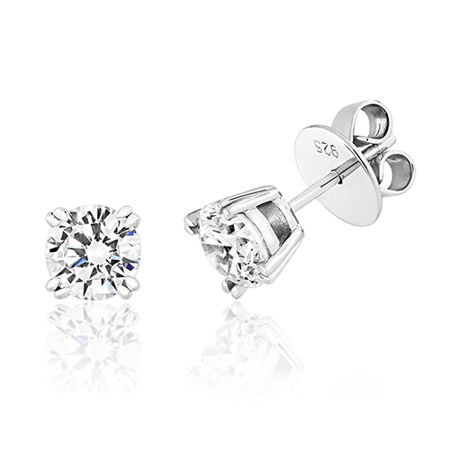 925 Sterling Silver Twin Claw Cz Studs - 6.5 mm - Image 1
