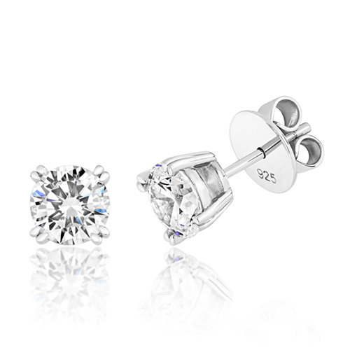925 Sterling Silver Twin Claw Cz Studs - 7 mm - Image 1