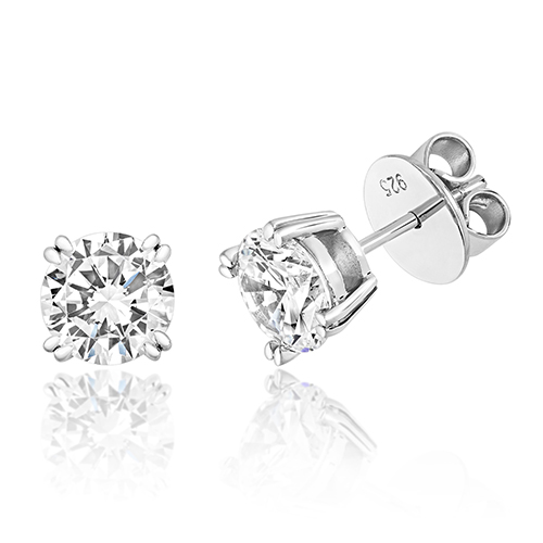925 Sterling Silver Twin Claw Cz Studs - 7.5 mm - Image 1