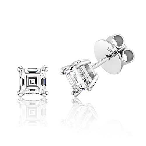 925 Sterling Silver Twin Claw Cz Asscher Cut Studs - 5.5 mm - Image 1