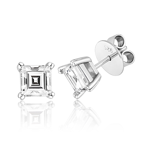 925 Sterling Silver Twin Claw Cz Asscher Cut Studs - 6 mm - Image 1