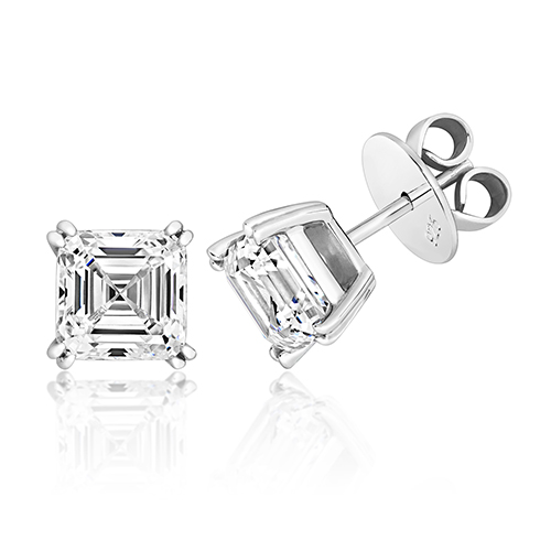 925 Sterling Silver Twin Claw Cz Asscher Cut Studs - 7 mm - Image 1